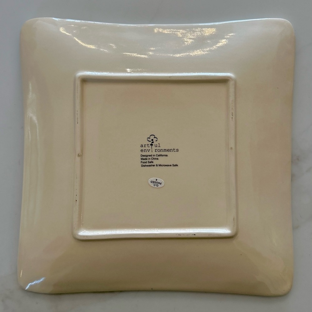 Artful Environments Ceramic Square Platter Charcoal Drawn Pear Image 9” … - Picture 4 of 5